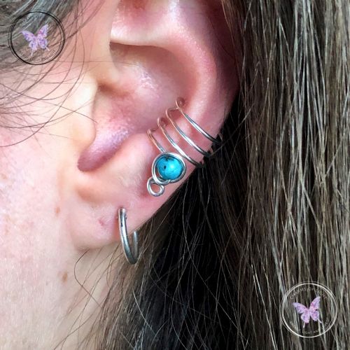 Chrysocolla Silver Ear Cuff